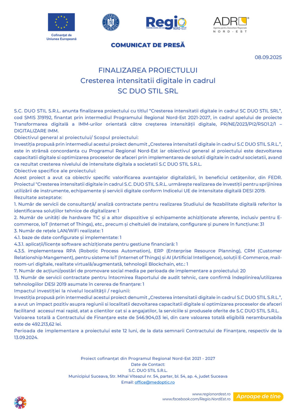 FINALIZAREA PROIECTULUI  Cresterea intensitatii digitale in cadrul SC DUO STIL SRL