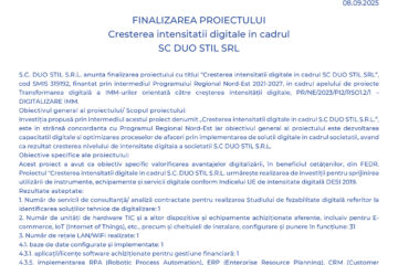 FINALIZAREA PROIECTULUI  Cresterea intensitatii digitale in cadrul SC DUO STIL SRL