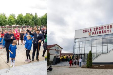 Vicepreședintele CJ Suceava, alături de primarul din Pătrăuți la inaugurarea Sălii Sporturilor și premierea „cuplurilor de aur”