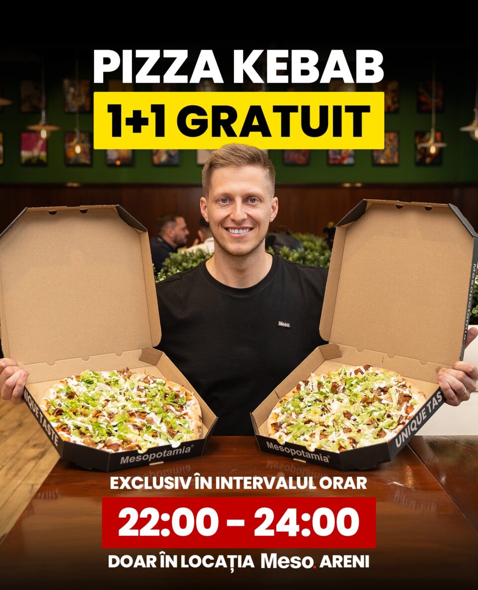Seara e mai gustoasă la Mesopotamia Areni: 1+1 Gratuit la Pizza Kebab medie