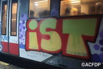 Trenul de Putna și vagoane ale mocăniței de la Moldovița,  mâzgălite de ”artiștii” în grafitii