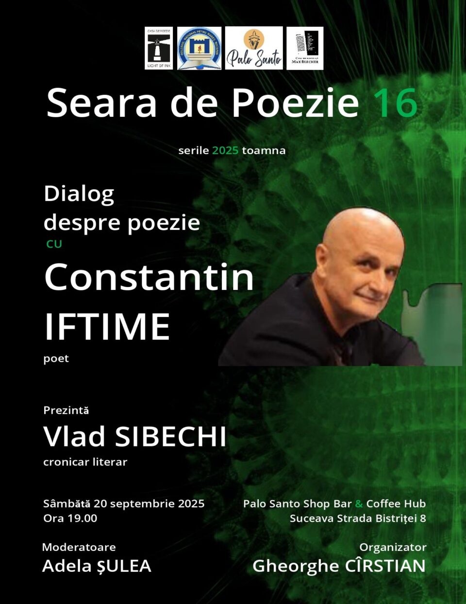 Dialog despre poezie cu poetul Constantin Iftime, la Palo Santo Shop Suceava