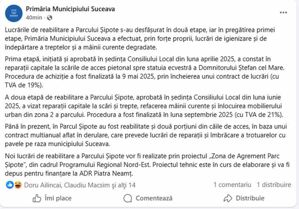 Punct de vedere Primaria Suceava lucrari Sipote