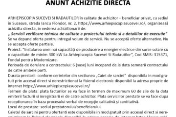 Anunt achizitie publica „Servicii verificare tehnica de calitate a proiectului tehnic si a detaliilor de executie”
