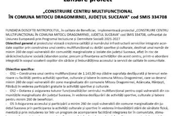 Lansare proiect  „CONSTRUIRE CENTRU MULTIFUNCȚIONAL ÎN COMUNA MITOCU DRAGOMIRNEI, JUDEȚUL SUCEAVA” cod SMIS 334708