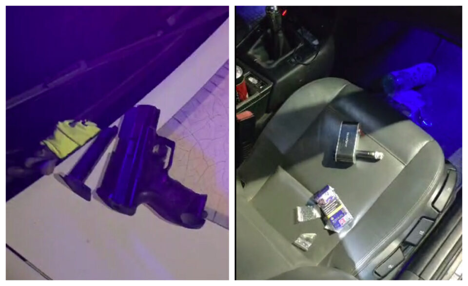 Pistol de tip airsoft și pliculețe cu conținut suspect, găsite de Poliția Locală în mașina unor tineri