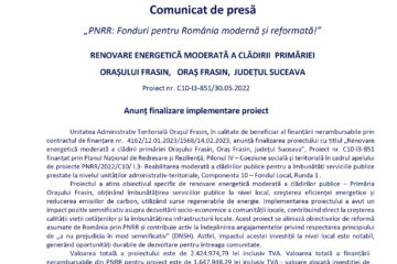 RENOVARE ENERGETICĂ MODERATĂ A CLĂDIRII PRIMĂRIEI ORAȘULUI FRASIN, ORAȘ FRASIN, JUDEȚUL SUCEAVA
