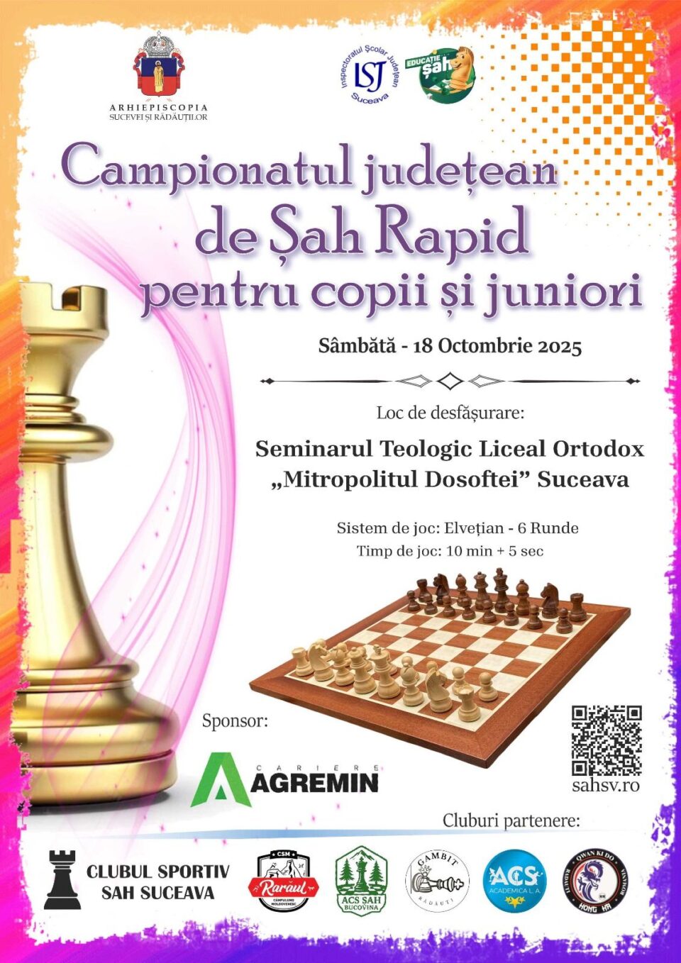 Campionatul județean de Șah Rapid pentru copii și juniori, la Seminarul Teologic „Mitropolitul Dosoftei”
