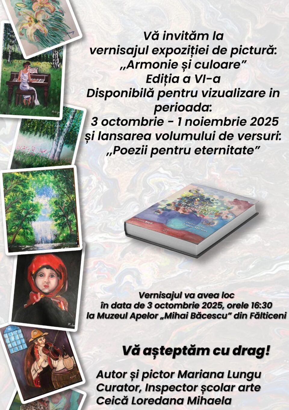 Armonie și culoare: Mariana Lungu deschide o nouă expoziție și lansează un volum de poezie