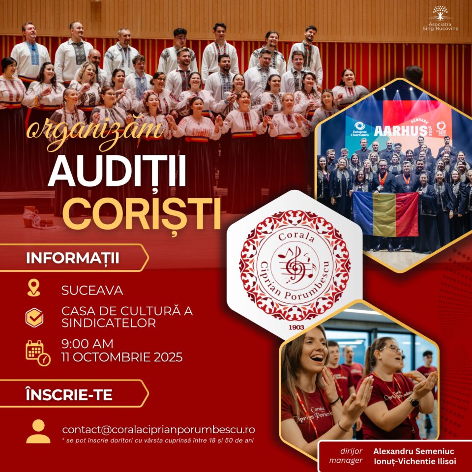 Corala „Ciprian Porumbescu” organizează noi audiții pentru coriști