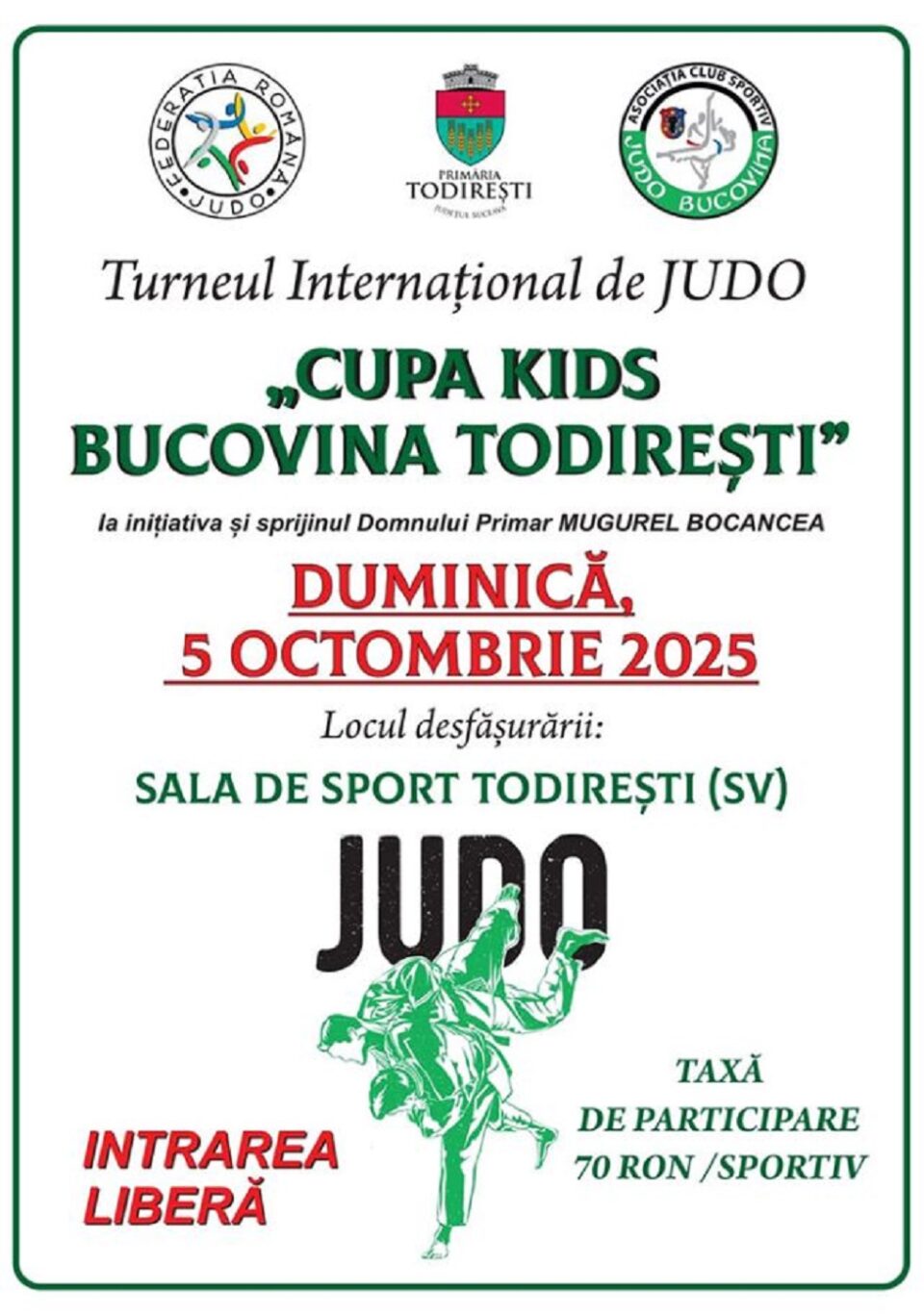 Sportivi judoka din patru țări, la Cupa Kids Bucovina – Todirești, ediția a II-a