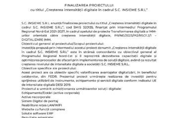 FINALIZAREA PROIECTULUI  c„Creșterea intensității digitale în cadrul S.C. INSIEME S.R.L”