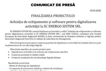 FINALIZAREA PROIECTULUI Achiziția de echipamente și software pentru digitalizarea activității la SC ENERGO SISTEM SRL