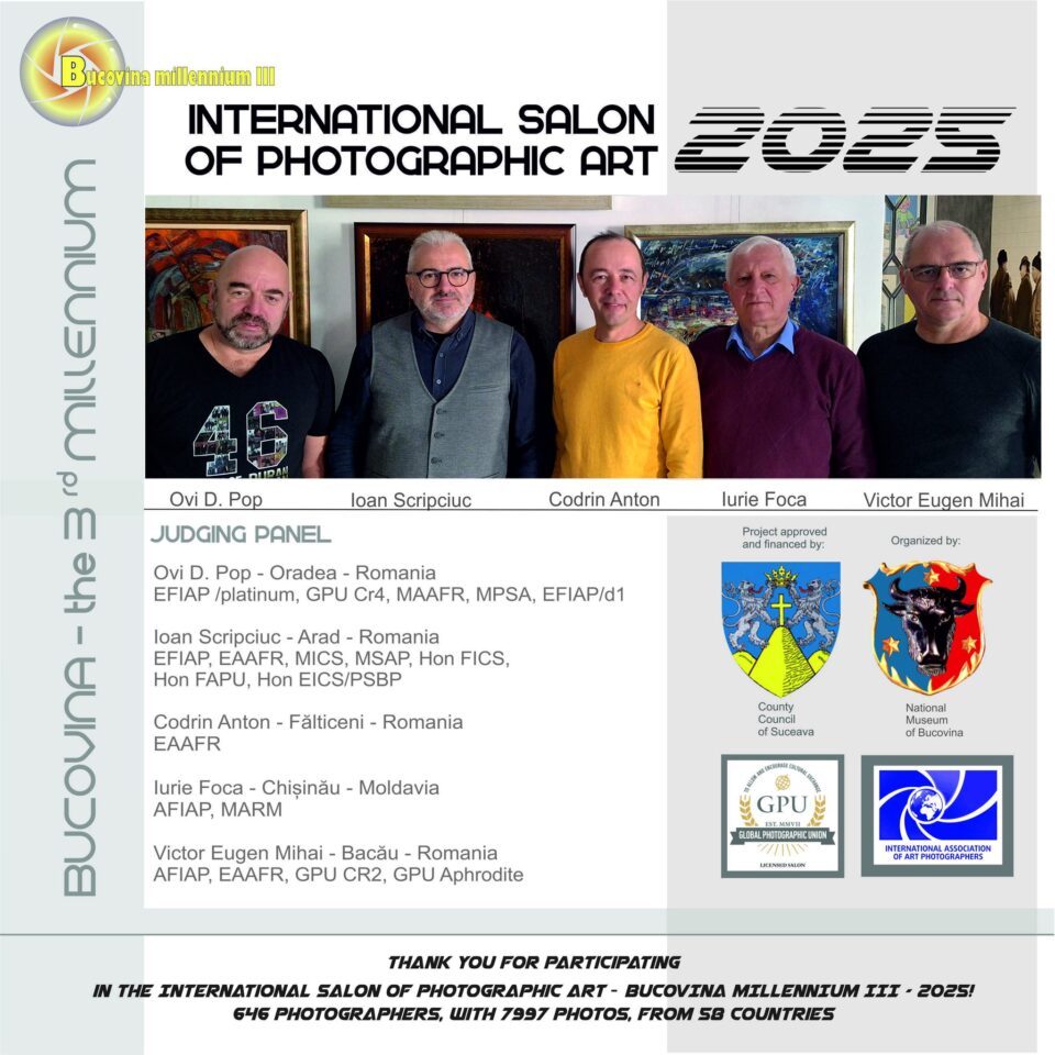 646 de fotografi, din 58 de țări, participă anul acesta la Salonul Internațional de Artă Fotografică „Bucovina Mileniul III”, ediția a XXI-a