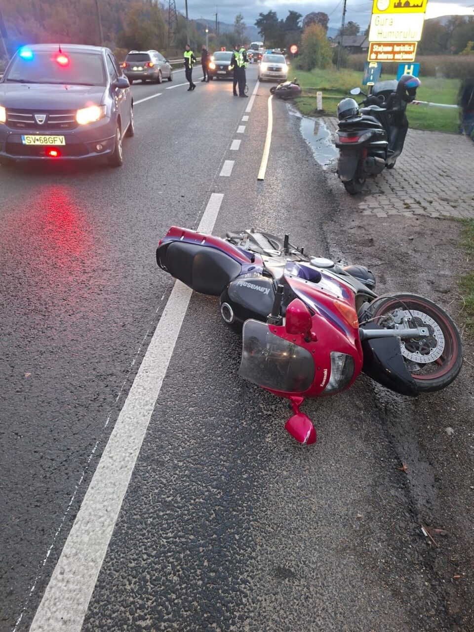 Accident între două motociclete. O victimă era în stare de inconștiență