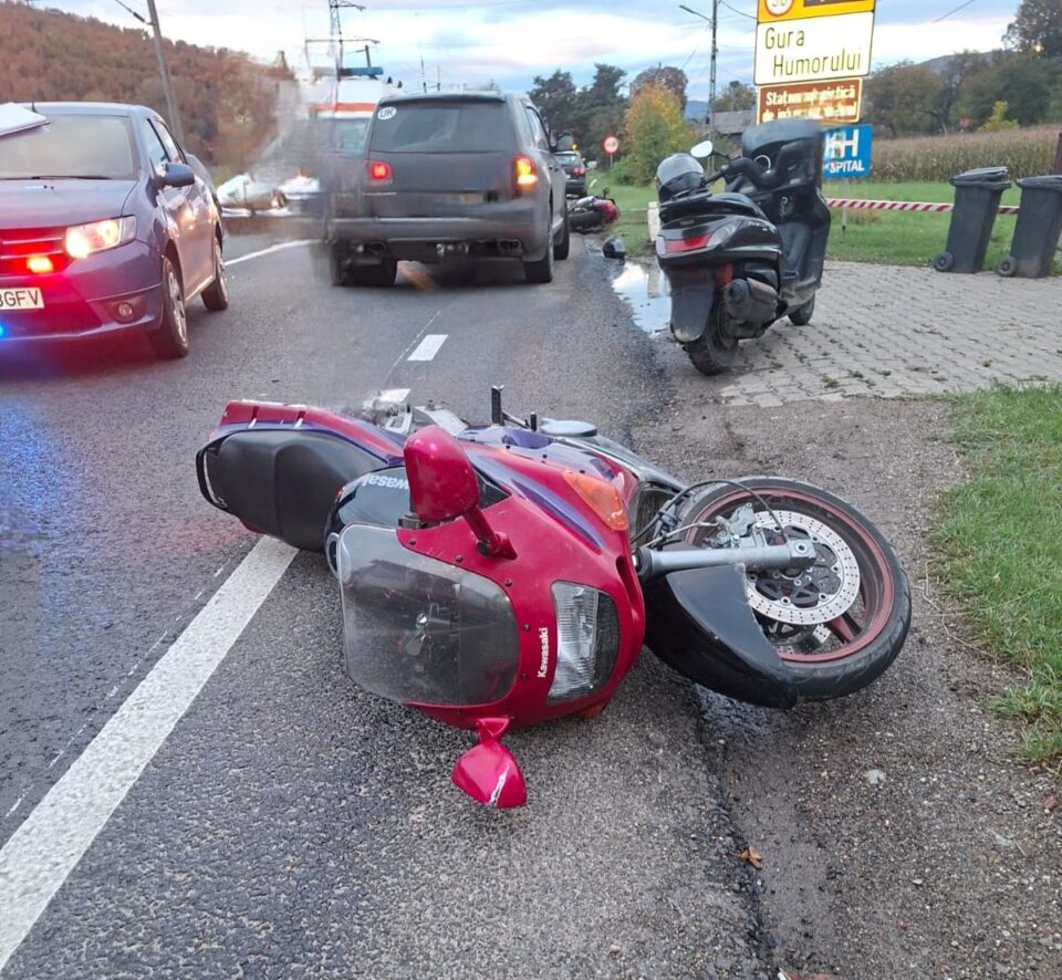 Accident între două motociclete. O victimă era în stare de inconștiență