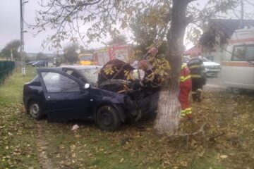 Un bărbat a intrat cu mașina pe care o conducea într-un copac de pe marginea drumului