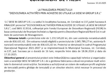 FINALIZAREA PROIECTULUI „DEZVOLTAREA ACTIVITĂȚII PRIN ACHIZIȚIE DE UTILAJE LA SIESE M GROUP S.R.L”
