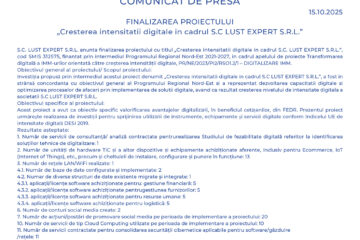 Finalizarea proiectului Cresterea intensitatii digitale in cadrul S.C LUST EXPERT S.R.L.