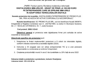 DIGITALIZAREA ÎNTREPRINDERII SC PROMO PLUS SRL PRIN ACHIZIȚIA DE ACTIVE CORPORALE ȘI NECORPORALE