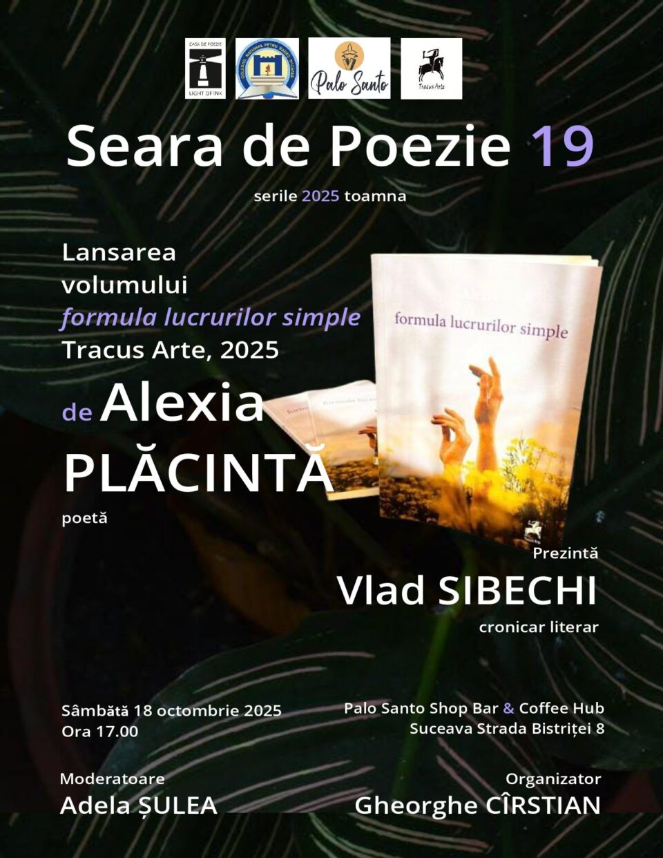 Poeta Alexia Plăcintă lansează volumul „formula lucrurilor simple”