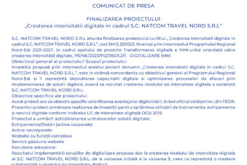 Finalizarea proiectului Cresterea intensitatii digitale in cadrul S.C. NATCOM TRAVEL NORD S.R.L