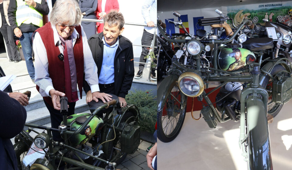 Omul de afaceri sucevean Alexandru Șcheul, i-a prezentat personal marelui actor Florin Piersic motocicleta „Mărgelatu”