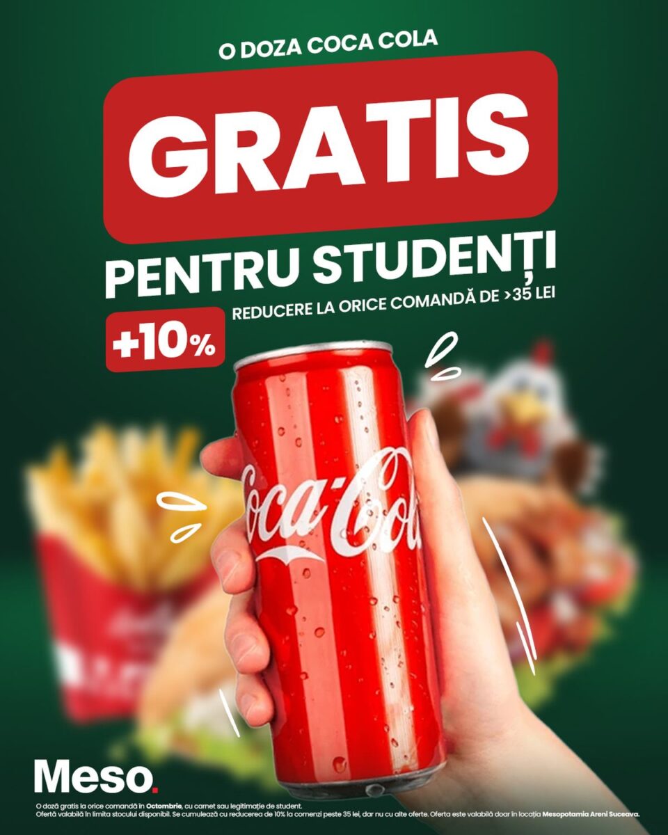O doză de Coca-Cola gratuit la orice comandă de peste 35 de lei