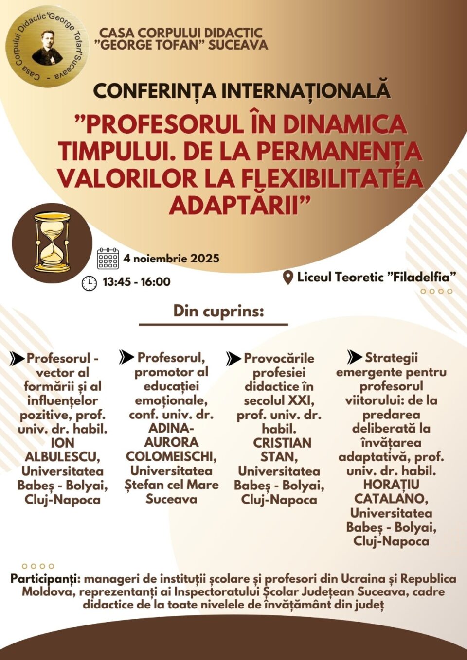 Conferință internațională, la Casa Corpului Didactic „George Tofan”, la 145 de ani de la nașterea acestuia