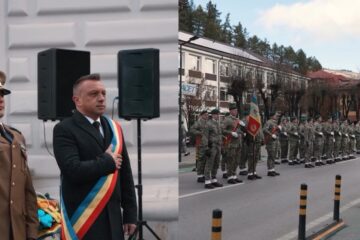Momente emoționante la Vatra Dornei de Ziua Armatei Române, militarii cântând Imnul Național alături de dornenii prezenți la ceremonie Momente emoționante la Vatra Dornei de Ziua Armatei Române, militarii cântând Imnul Național alături de dornenii prezenți la ceremonie