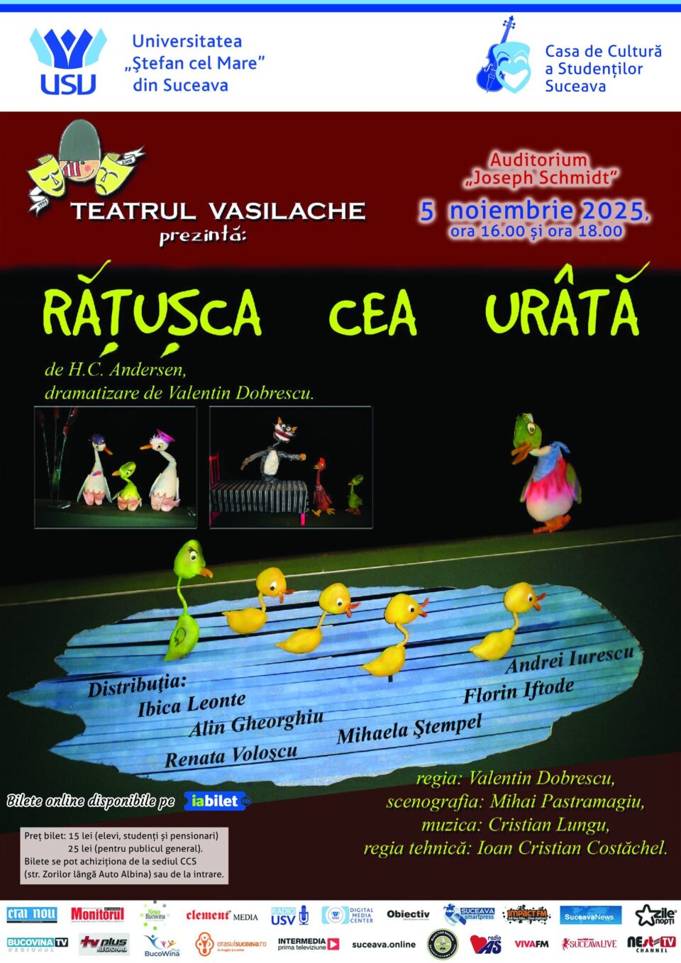 Spectacolul pentru copii „Rățușca cea urâtă”, miercuri, la Universitate Spectacolul pentru copii „Rățușca cea urâtă”, miercuri, la Universitate