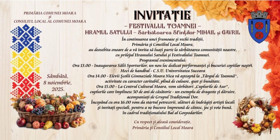 „Festivalul Toamnei”, sărbătoarea comunei Moara, vă așteaptă cu multe surprize „Festivalul Toamnei”, sărbătoarea comunei Moara, vă așteaptă cu multe surprize