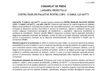 LANSAREA PROIECTULUI  CENTRU ÎNGRIJIRI PALIATIVE PENTRU COPII – E DARUL LUI NATTY