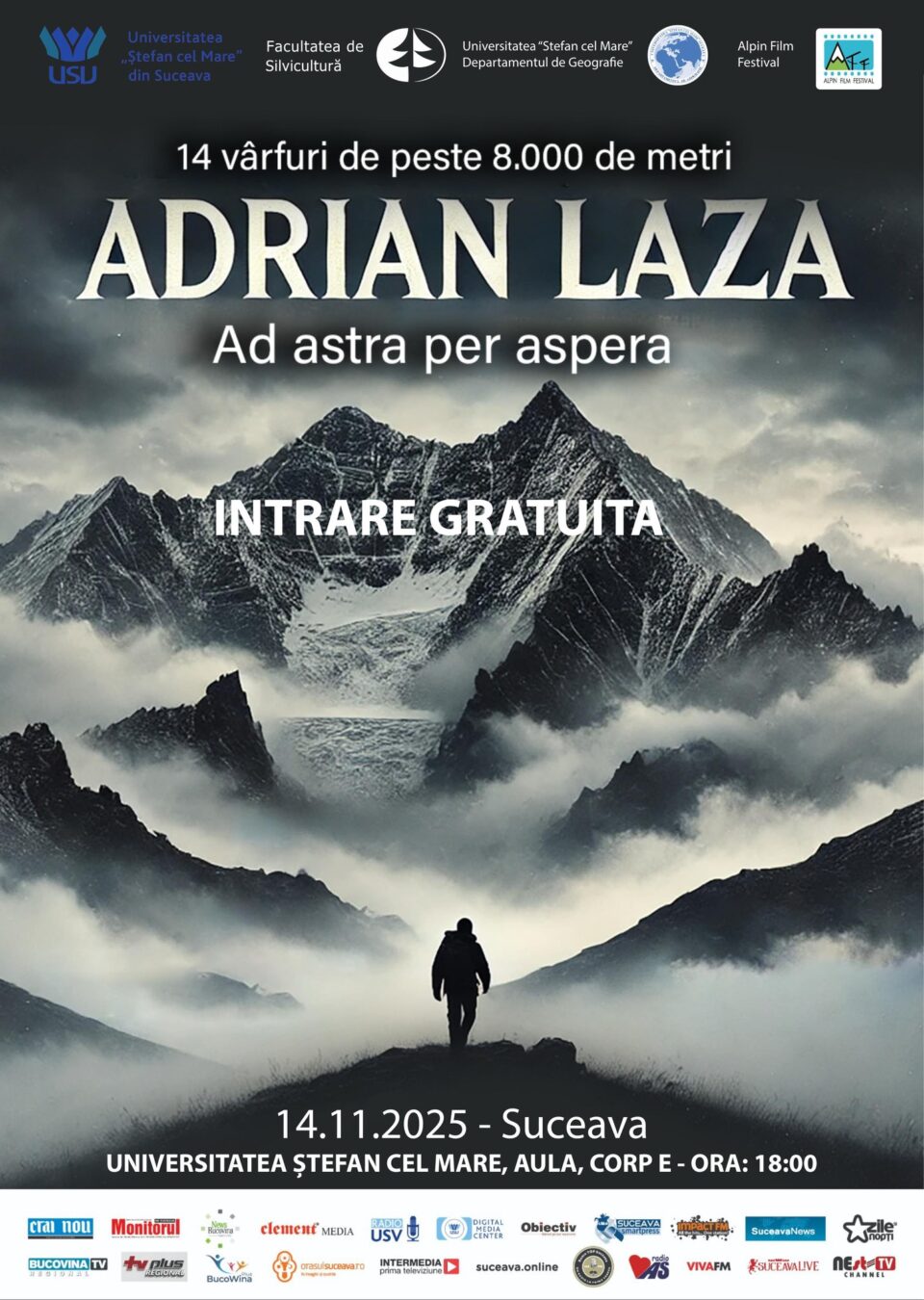 Primul român care a urcat toate cele 14 vârfuri de peste 8.000 metri din lume vine la Universitatea Suceava