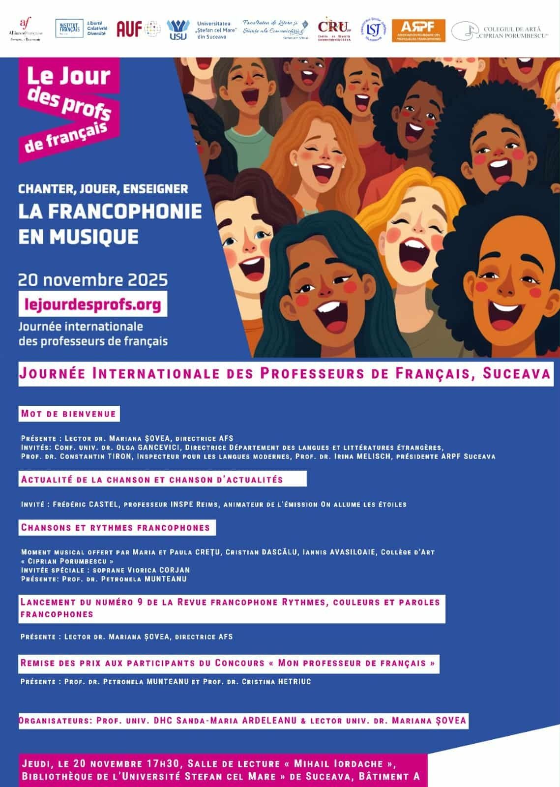 Activități culturale, joi, la Suceava, de Ziua Internaţională a Profesorilor de Franceză