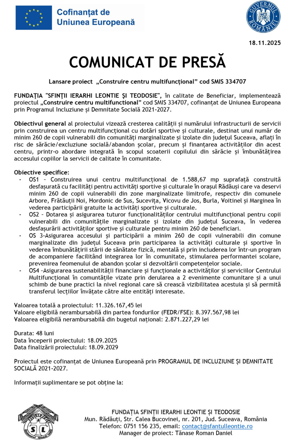 Lansare proiect „Construire centru multifuncțional” cod SMIS 334707 Lansare proiect „Construire centru multifuncțional” cod SMIS 334707