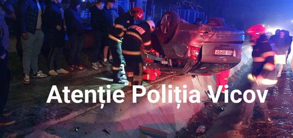 Accident violent, provocat de un tânăr șofer care nu a adaptat viteza la carosabilul ud