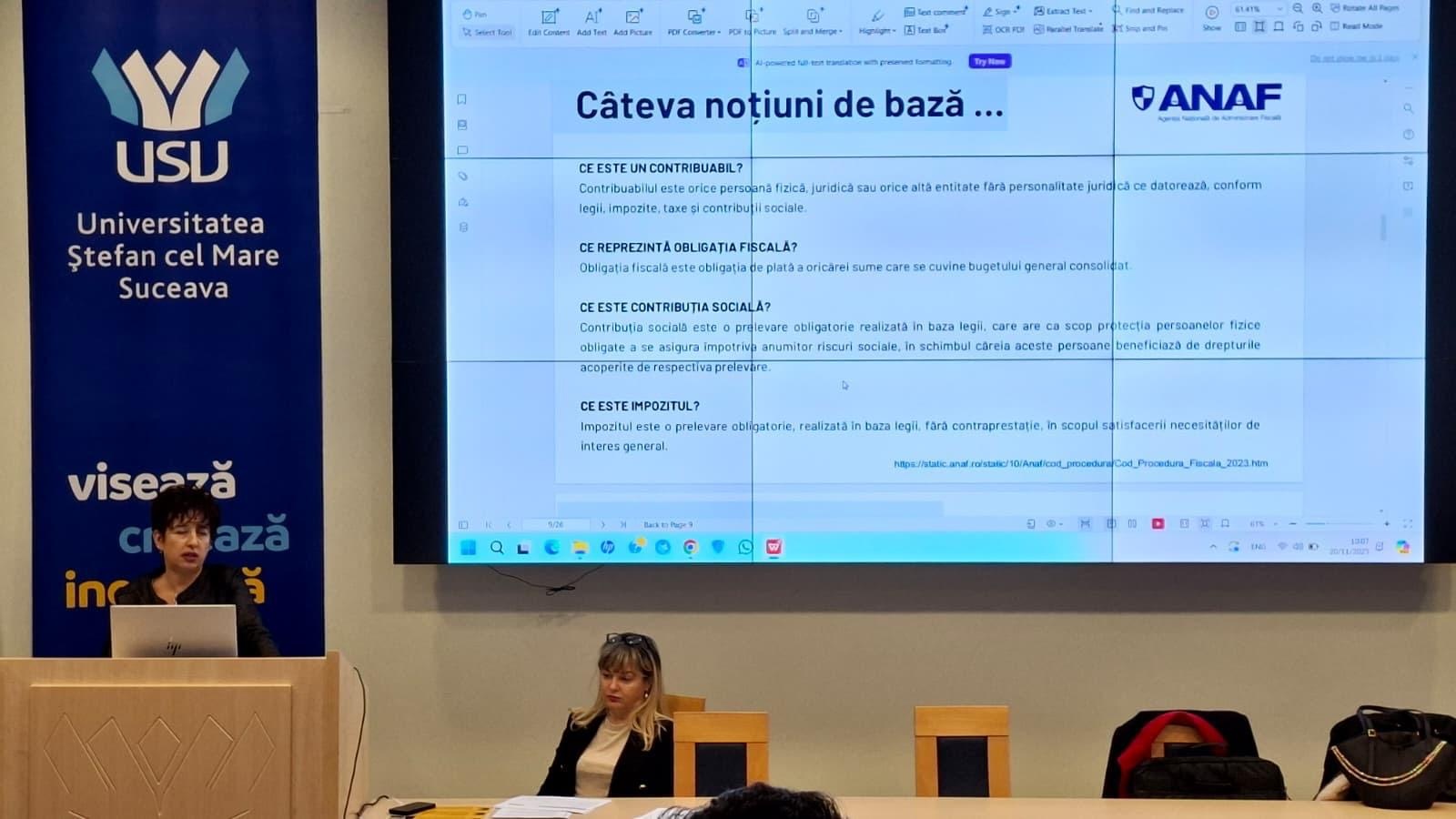 Seminar despre educația fiscală, organizat de specialiști ai ANAF la Universitatea Suceava