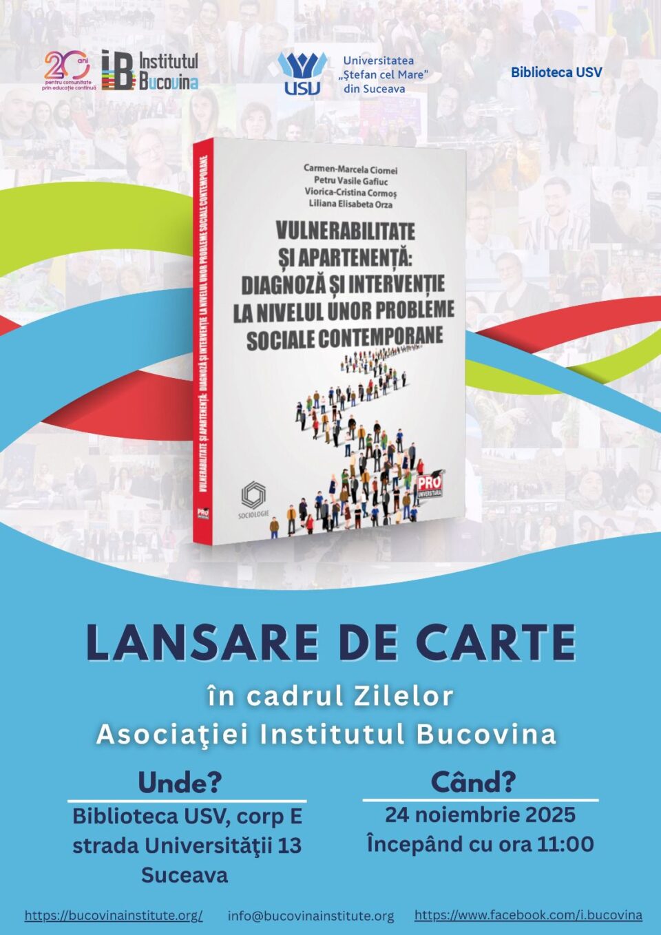 Lansare de carte, luni, la Biblioteca USV, în cadrul Zilelor Asociaţiei Institutul Bucovina