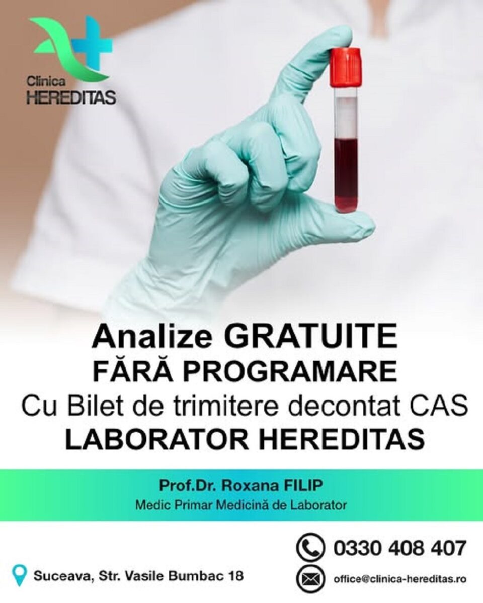 Analize gratuite, fără programare, la laboratorul Hereditas