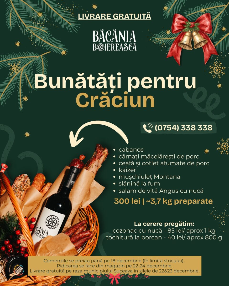 Comandă-ți bunătăți pentru Crăciun de la Băcănia Boierească. Preparate din carne curate, de calitate superioară Comandă-ți bunătăți pentru Crăciun de la Băcănia Boierească. Preparate din carne curate, de calitate superioară