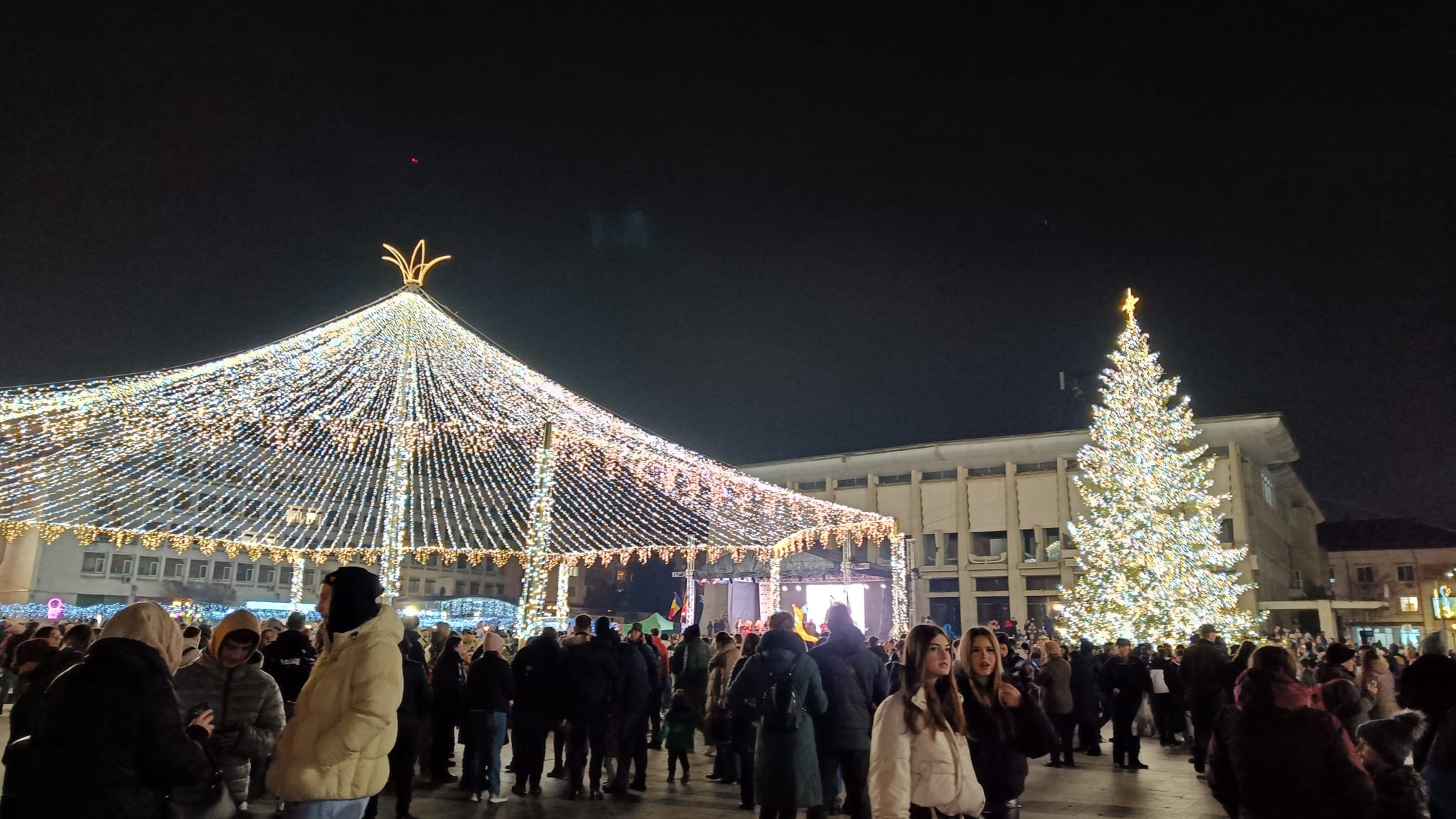 100.000 de luminițe aprinse în bradul din centrul Sucevei, de Ziua Bucovinei