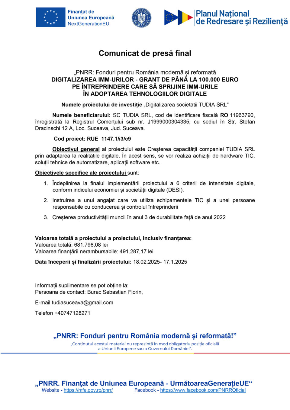 Digitalizarea societatii TUDIA SRL