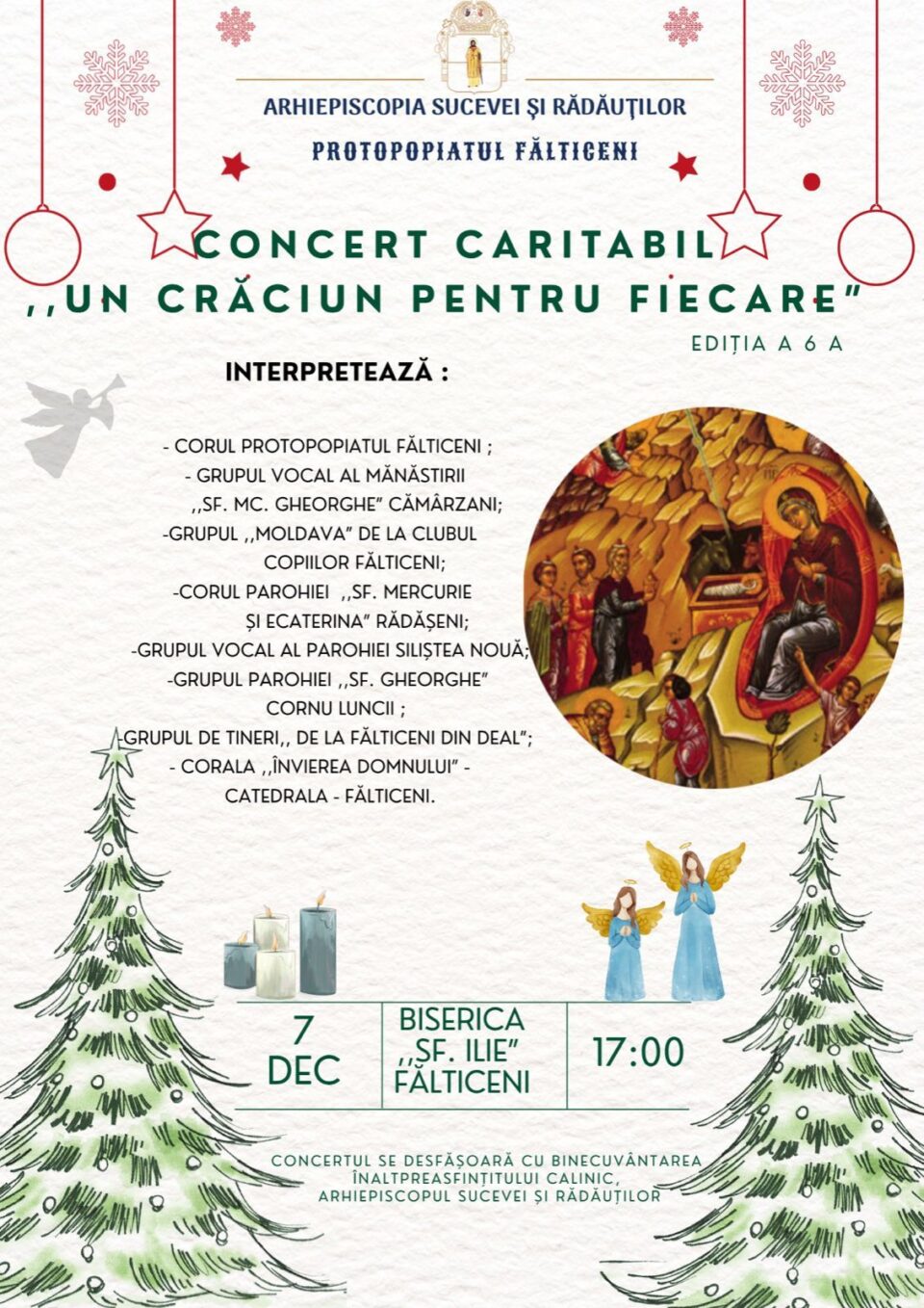 Concert caritabil „Un Crăciun pentru fiecare” – tradiție, colinde și solidaritate la Fălticeni