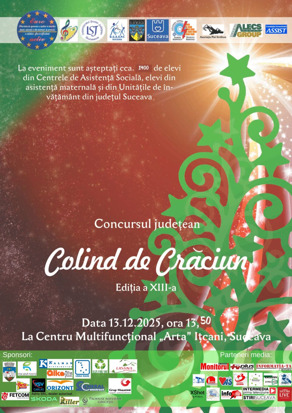 Concursul județean „Colind de Crăciun”, ediția a XIII-a, la Centrul Multifuncțional „Arta” din cartierul Ițcani Concursul județean „Colind de Crăciun”, ediția a XIII-a, la Centrul Multifuncțional „Arta” din cartierul Ițcani