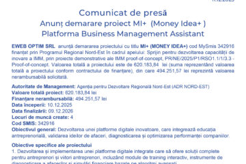 Anunț demarare proiect MI+  (Money Idea+ ) Platforma Business Management Assistant