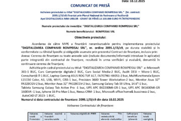 Incheiere proiectului cu titlul „DIGITALIZAREA COMPANIEI ROMPEISAJ SRL.”