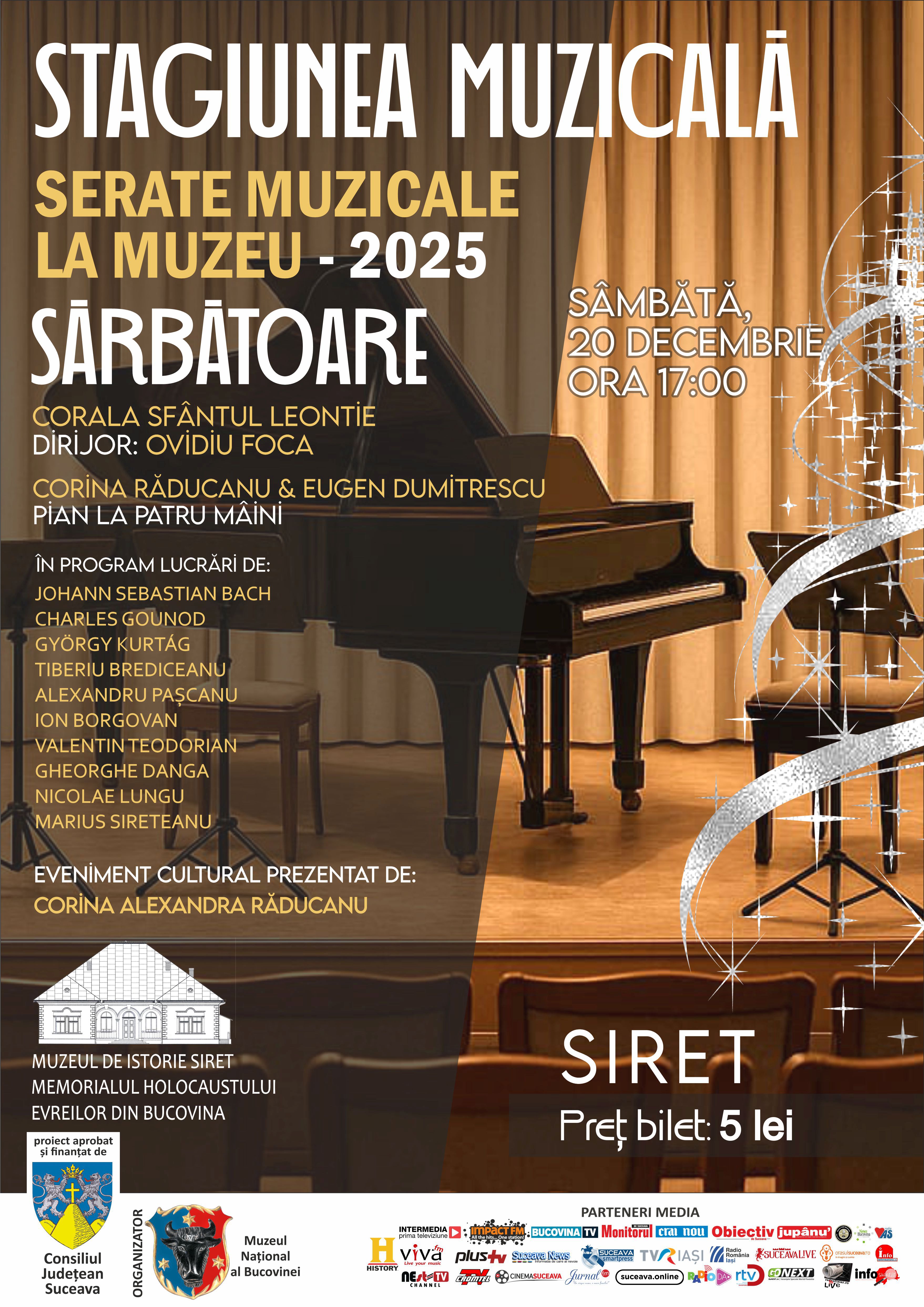 Serată muzicală, sâmbătă, la Muzeul de Istorie Siret