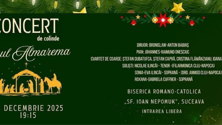 Corul „Almarema” susține azi un concert de colinde, la Biserica Romano-Catolică „Sf. Ioan Nepomuk” Suceava