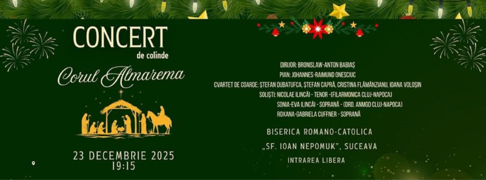 Corul „Almarema” susține azi un concert de colinde, la Biserica Romano-Catolică „Sf. Ioan Nepomuk” Suceava